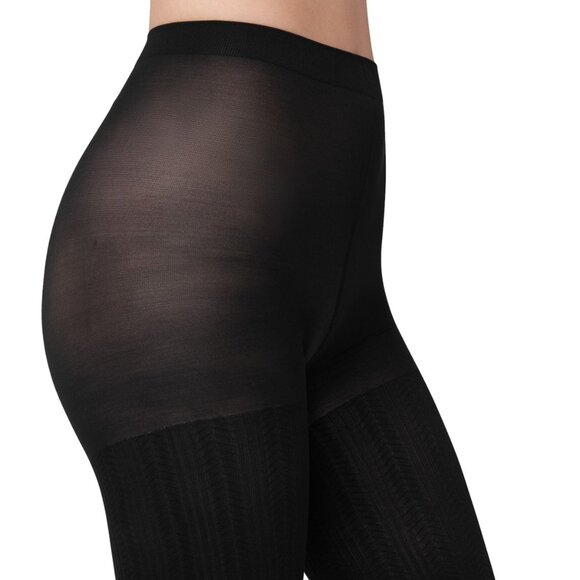 HUE Accessories - #1524 Hue Women's Control-Top Cable Tights - Black